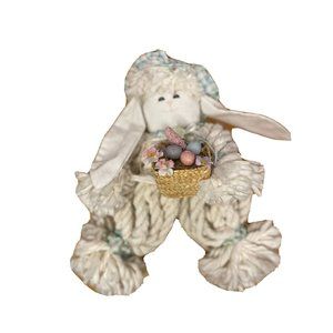 Easter Bunny Rabbit Yarn Shelf Sitter Tabletop Doll White Decor 12” Basket